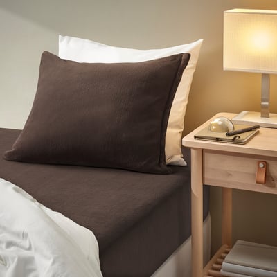 KRANSSALVIA Fitted sheet, brown, 120x200 cm