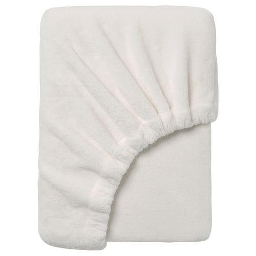 KRANSSALVIA white fleece bed sheet, soft, plush, rectangular, fits up to 26 cm mattress.
