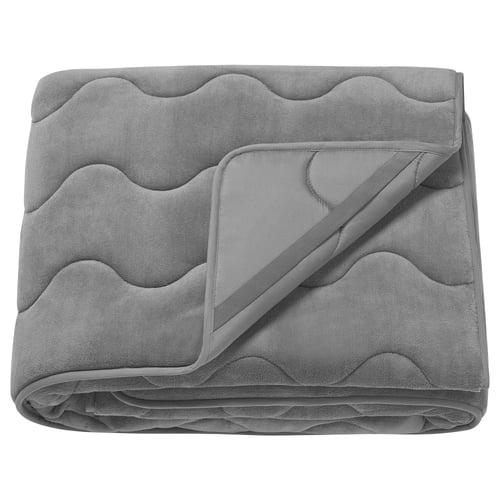 Folded grey KRANSSALVIA fleece blanket, soft & warm, recycled polyester.