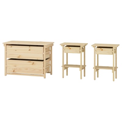 KRONÖREN Bedroom furniture, set of 3, pine