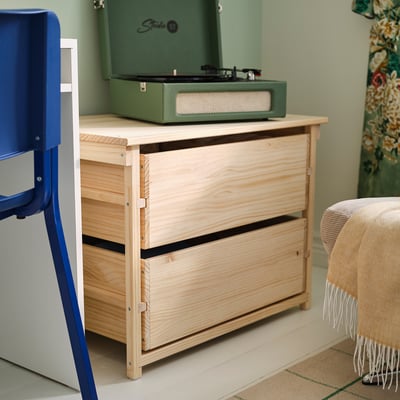 KRONÖREN Chest of 2 drawers, pine, 76x48x55 cm