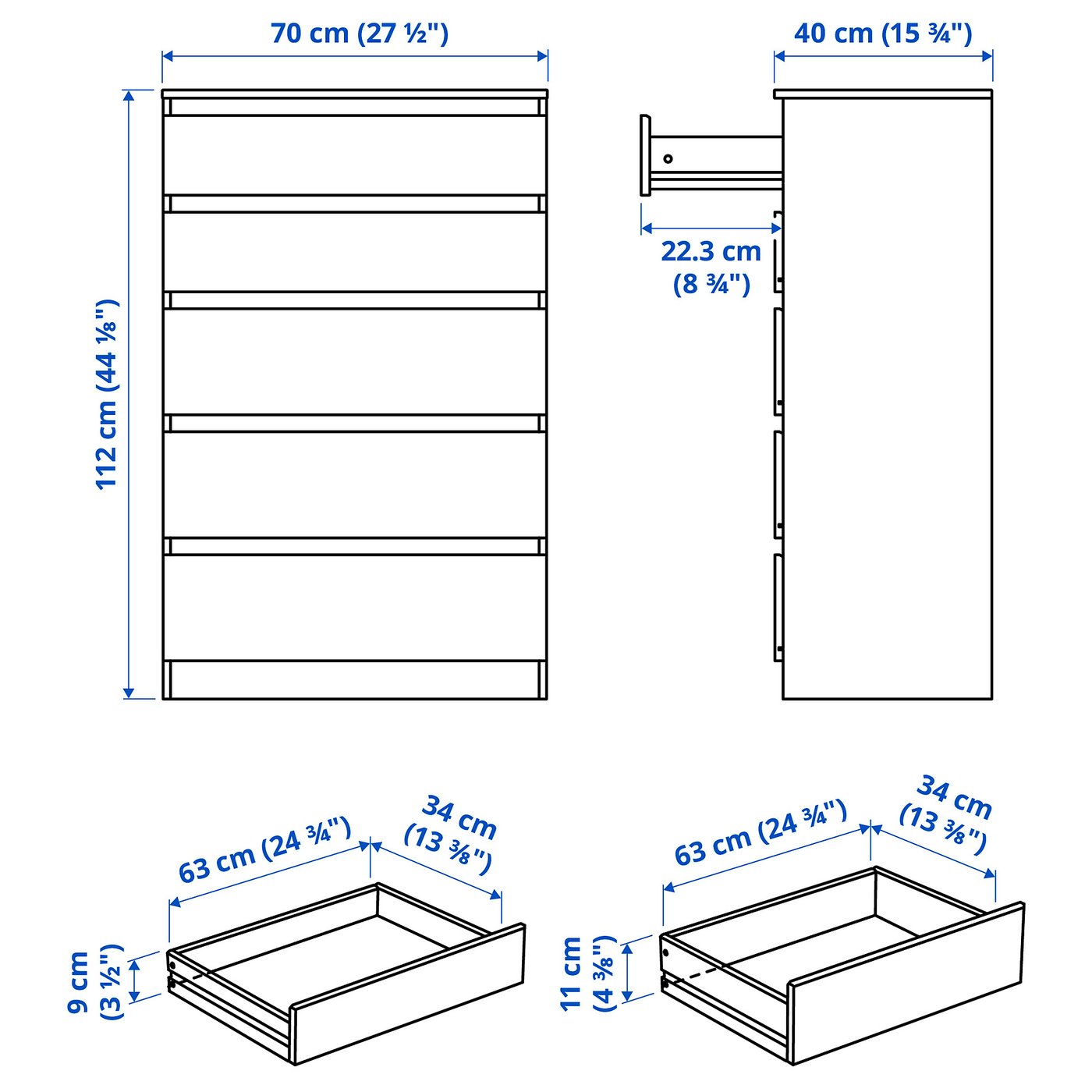 KULLEN chest of 5 drawers, white, 70x112 cm - IKEA