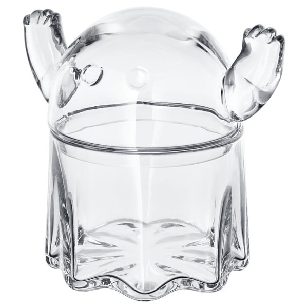 KUSTFYR Bowl with lid, ghost clear glass, 13 cm