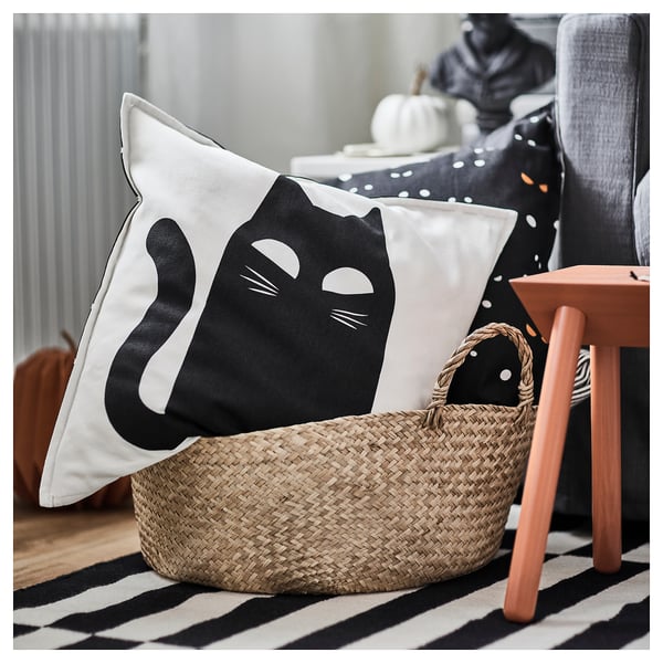KUSTFYR Cushion cover, cat pattern white/black, 50x50 cm