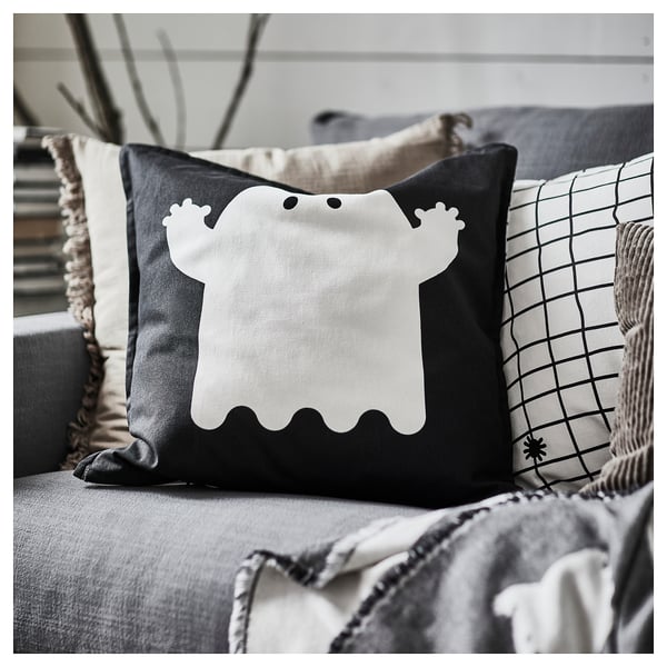 KUSTFYR Cushion cover, ghost pattern white/black, 50x50 cm