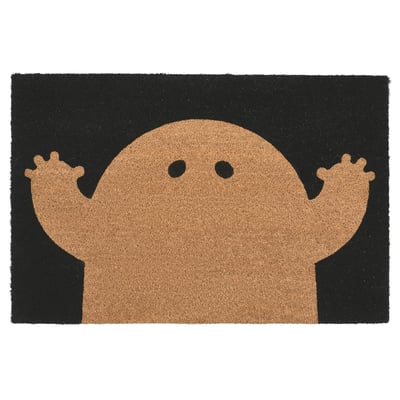 KUSTFYR Door mat, ghost pattern black/natural, 60x90 cm
