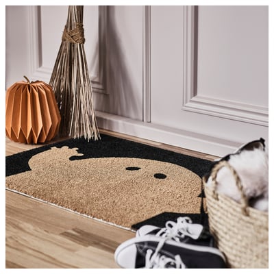 KUSTFYR Door mat, ghost pattern black/natural, 60x90 cm