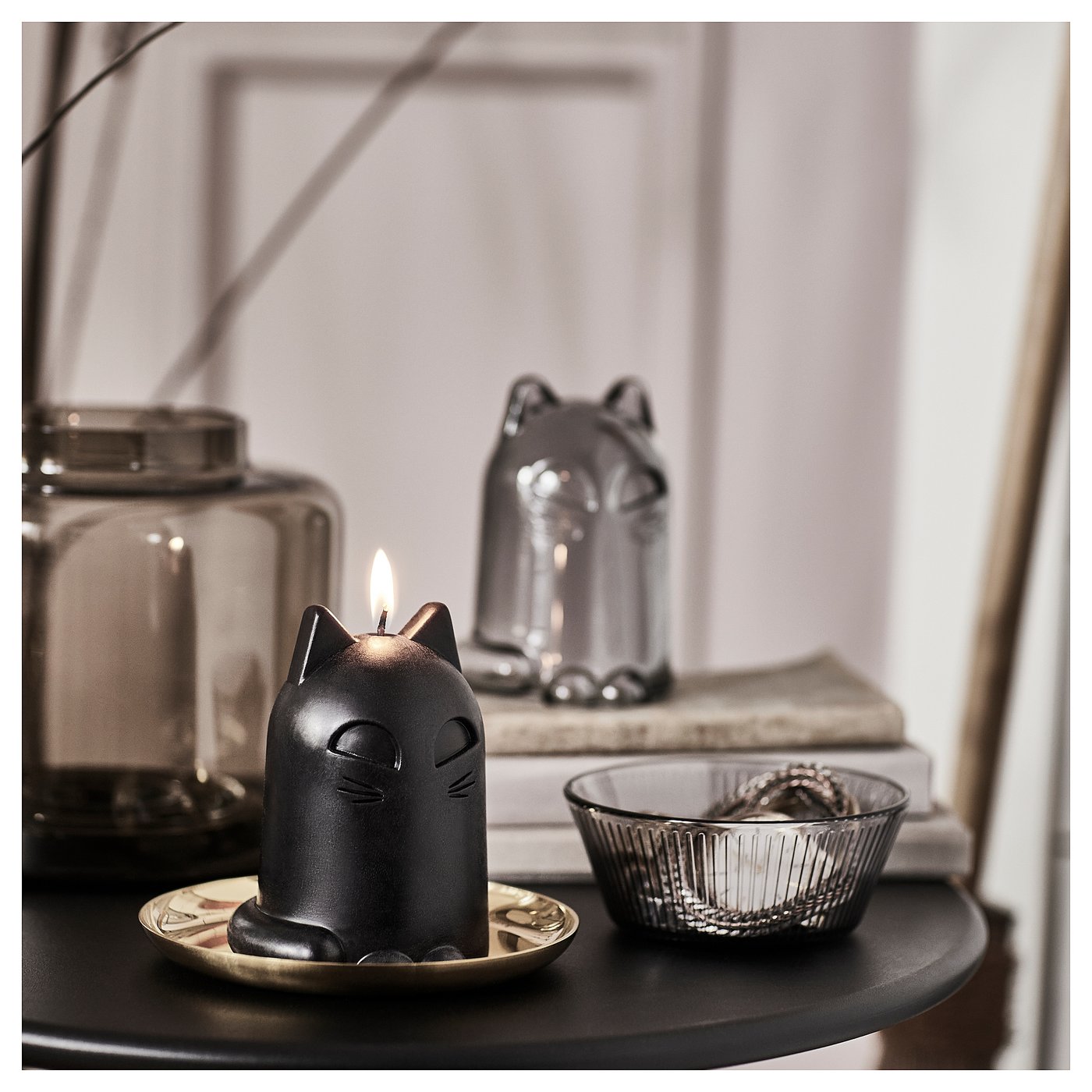 KUSTFYR unscented candle, cat black, 12 cm - IKEA