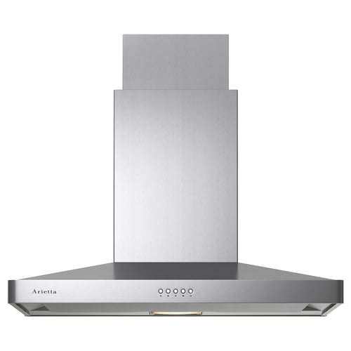 Stainless steel arietta range hood, sleek, modern, slim, easy-clean, efficient extraction.