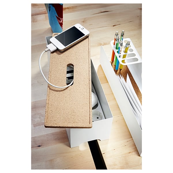 KVISSLE Cable management box, cork/white