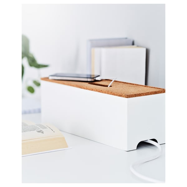 KVISSLE Cable management box, cork/white