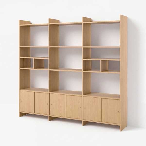 LÅDMAKARE Storage combination w sliding doors, with 2 shelf inserts/oak effect, 238x35x212 cm