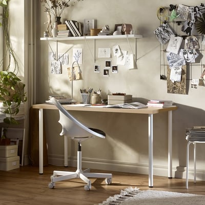 LAGKAPTEN / ADILS Desk, white stained oak effect/white, 140x60 cm