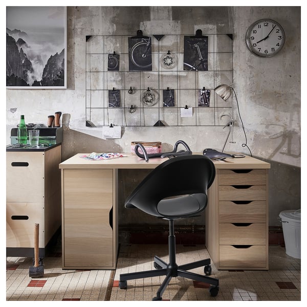 LAGKAPTEN / ALEX desk, white stained oak effect/white, 140x60 cm - IKEA