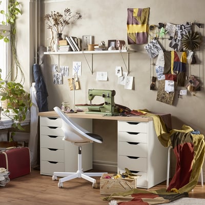 LAGKAPTEN / ALEX Desk, white stained oak effect/white, 140x60 cm