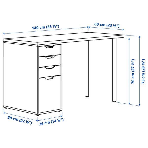LAGKAPTEN / ALEX Desk, white, 140x60 cm