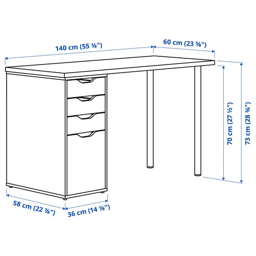 LAGKAPTEN / ALEX Desk, white, 140x60 cm