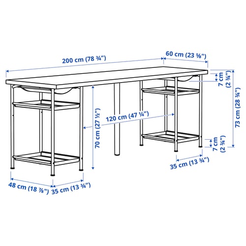 LAGKAPTEN / SPÄND Desk, white stained oak/white, 200x60 cm