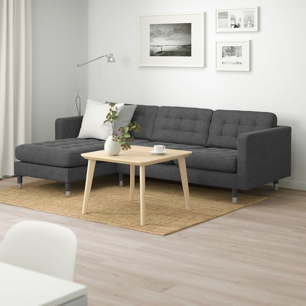 LANDSKRONA 3-seat sofa, with chaise longue/Gunnared dark grey/metal