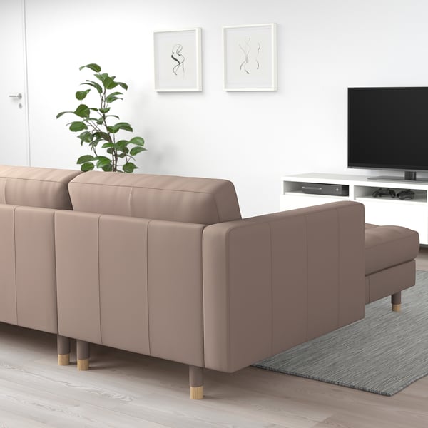 LANDSKRONA 4-seat sofa, with chaise longue/Grann/Bomstad dark beige/wood