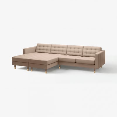 LANDSKRONA 4-seat sofa with chaise longues, Grann/Bomstad dark beige/wood