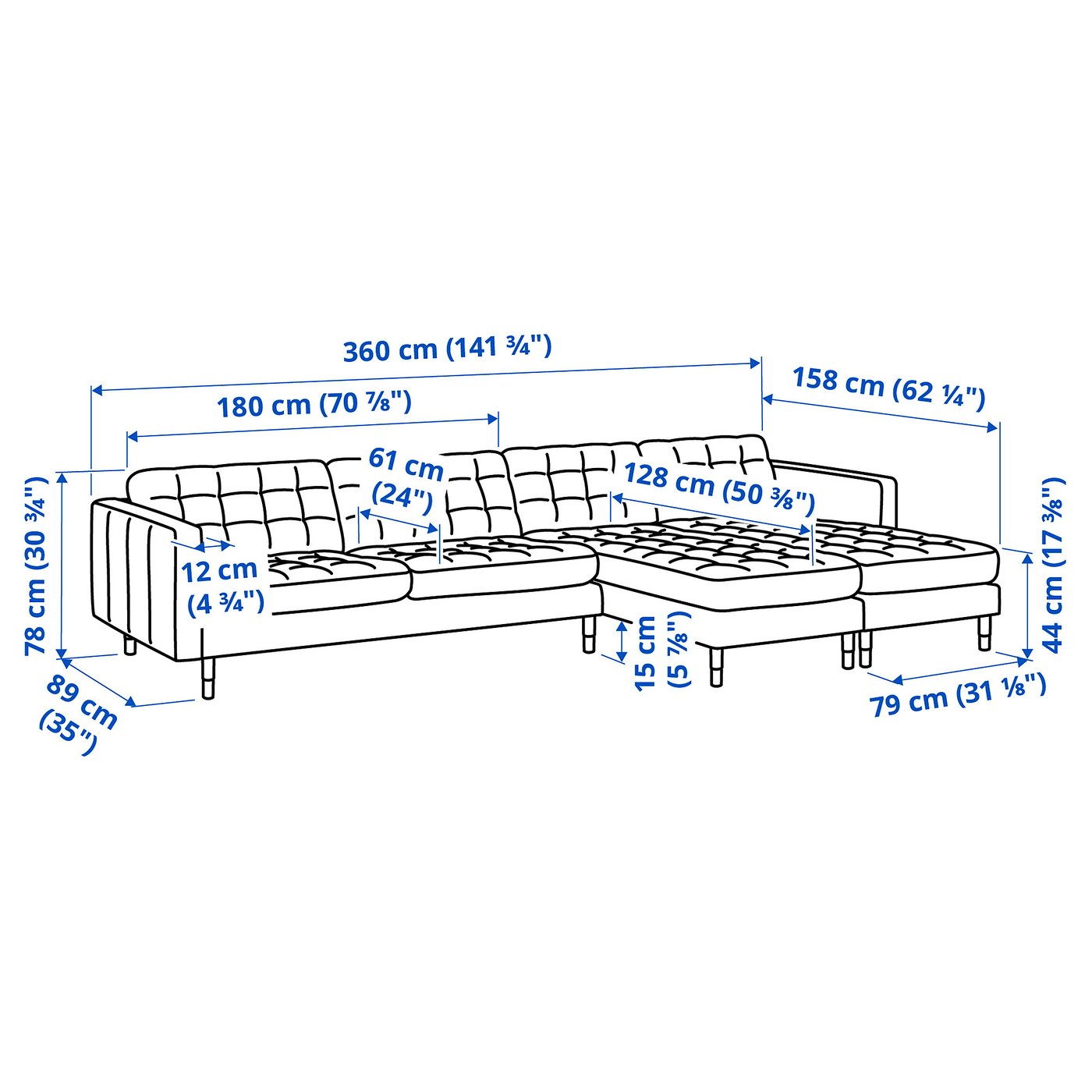 IKEA - つーじー LANDSKRONA 5-seat sofa, with chaise longues/Gunnared light