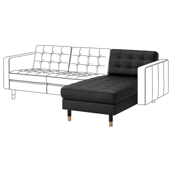 LANDSKRONA Chaise longue, add-on unit, Grann/Bomstad black/wood