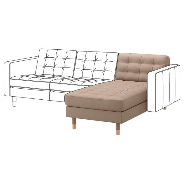 LANDSKRONA Chaise longue, add-on unit, Grann/Bomstad dark beige/wood