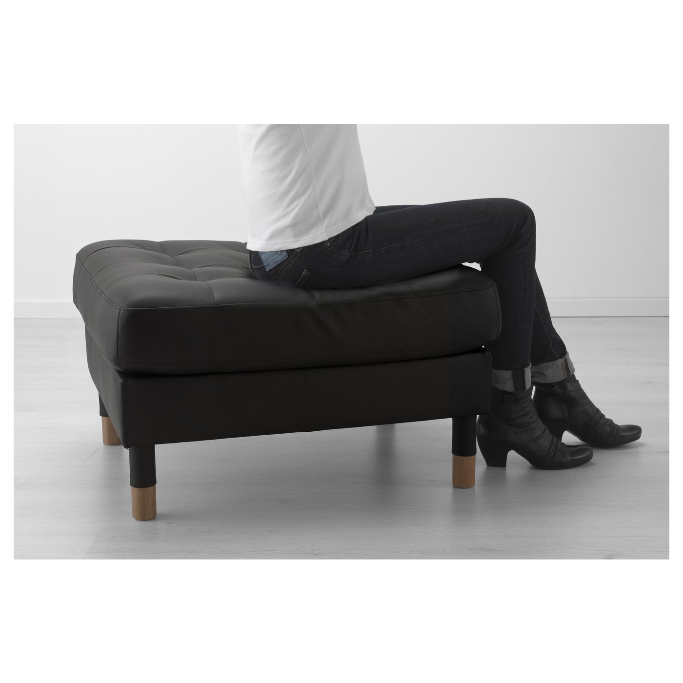 LANDSKRONA footstool, Grann/Bomstad black/wood - IKEA