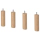 Four wooden legs with screws, natural finish. Solid oak material, cylindrical shape. Ideal for sofa base.
