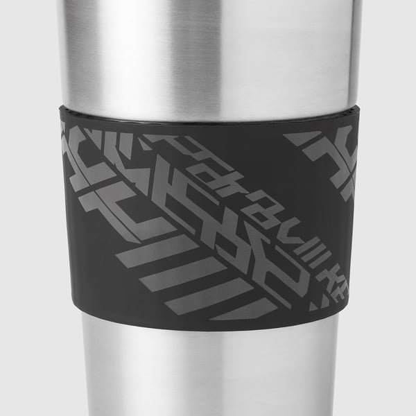 LÅNESPELARE Mug with lid and straw, black