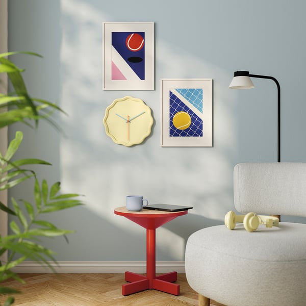 LAVSKRIKA Wall clock, flower-shaped yellow, 31 cm