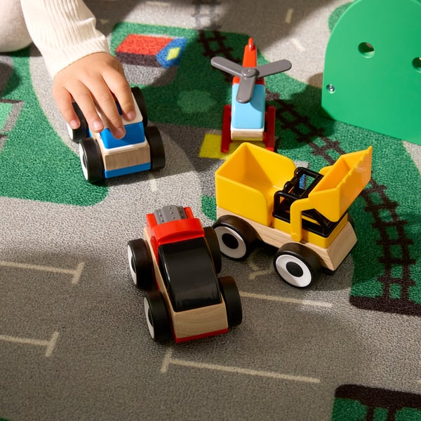 LILLABO 3-piece vehicle set, excavator police car/race car multicolour