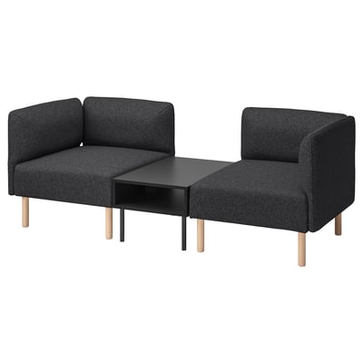 LILLEHEM 2-seat modular sofa with side table, Gunnared dark grey/wood