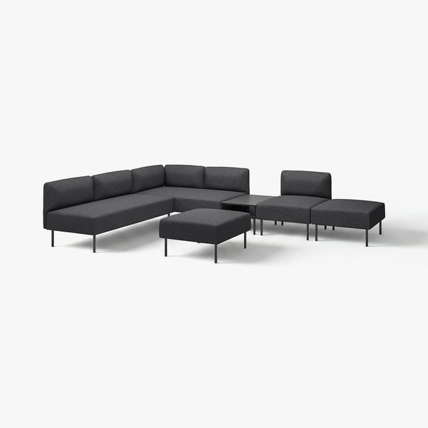 LILLEHEM 6-seat modular sofa with side table, Gunnared/dark grey metal