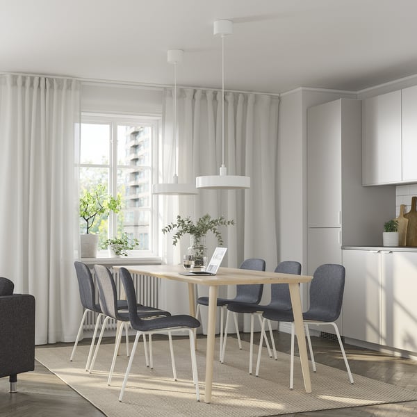 LISABO / KARLPETTER Table and 6 chairs, ash veneer/Gunnared medium grey white, 200x78 cm