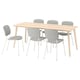 LISABO / VIHALS Table and 6 chairs, ash/white Tibbleby beige/grey, 200x78 cm