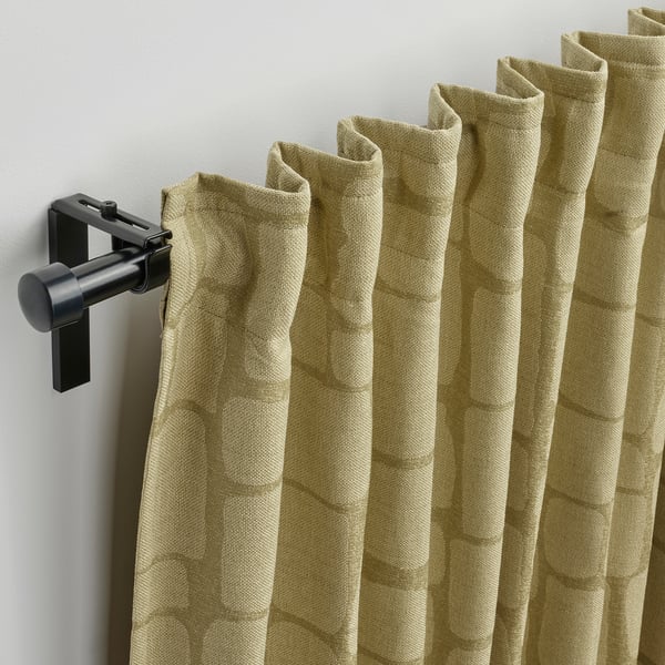 LÖNNSTÄVMAL Block-out curtains, 1 pair, light olive-green/with heading tape, 145x250 cm