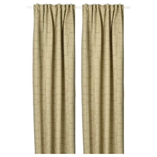 LÖNNSTÄVMAL Block-out curtains, 1 pair, light olive-green/with heading tape, 145x250 cm