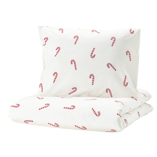 LÖVSÅNGARE Duvet cover and pillowcase, candy cane pattern, 150x200/50x60 cm