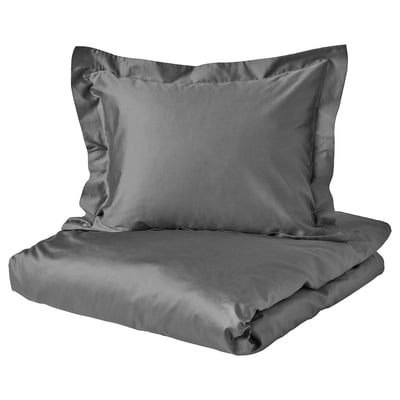 LUKTJASMIN Duvet cover and pillowcase, dark grey, 150x200/50x60 cm