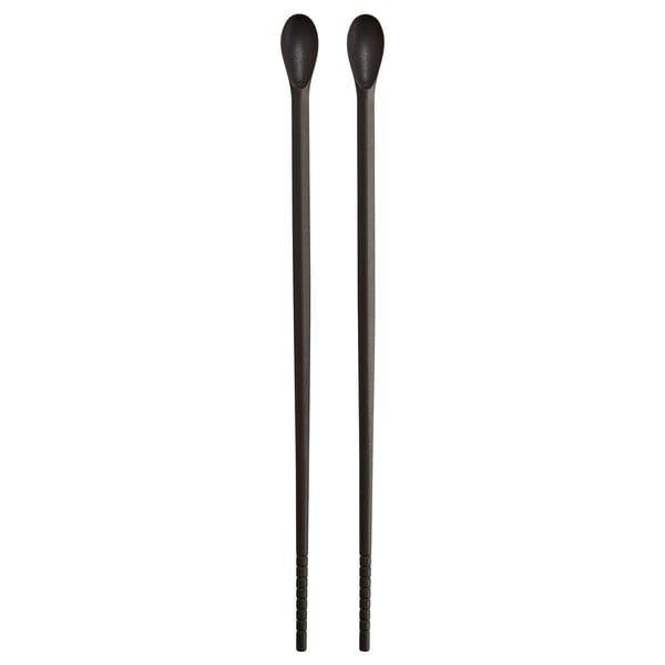 Two black LUNGROT tools, sleek and slender, made of stainless steel with black silicone tips, standing upright side by side.