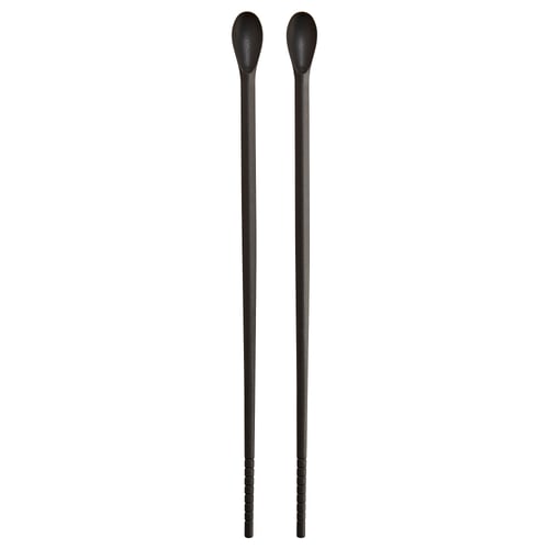 Two black LUNGROT tools, sleek and slender, made of stainless steel with black silicone tips, standing upright side by side.