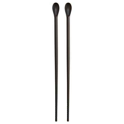 Two black LUNGROT tools, sleek and slender, made of stainless steel with black silicone tips, standing upright side by side.