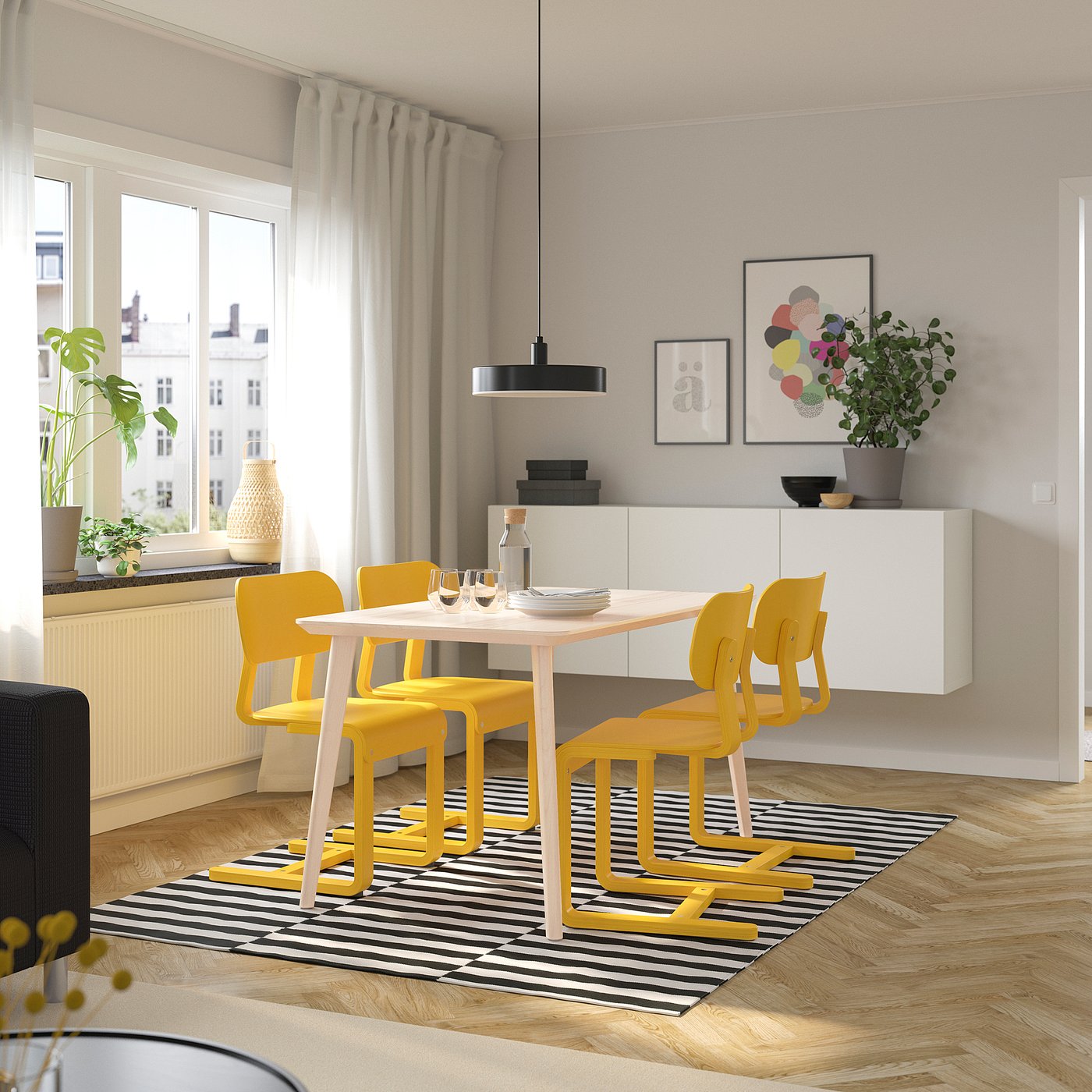 LYCKAN chair, yellow/birch veneer - IKEA