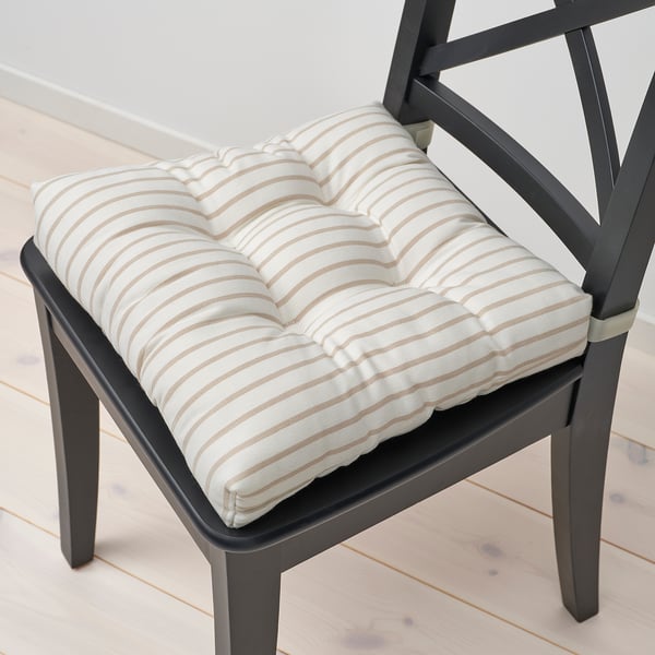 MALINDA Chair pad, off-white beige/stripe pattern, 40x38x7 cm
