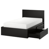 MALM Bed frame, high, w 2 storage boxes, black-brown/Lönset, 120x200 cm