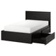 MALM Bed frame, high, w 2 storage boxes, black-brown, 120x200 cm