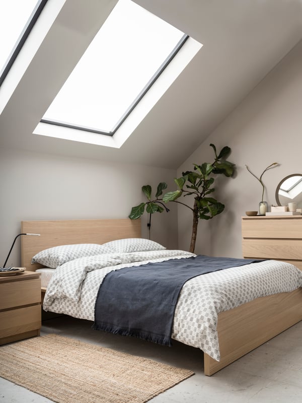 MALM Bed frame, high, white stained oak veneer, 160x200 cm