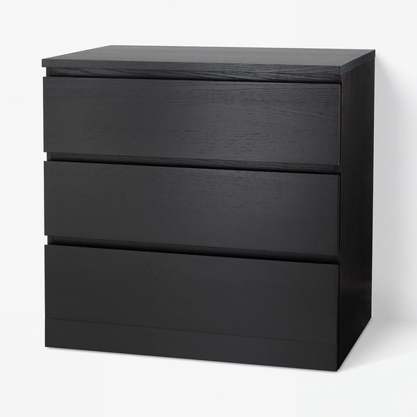 MALM Chest of 3 drawers, black-brown, 80x78 cm